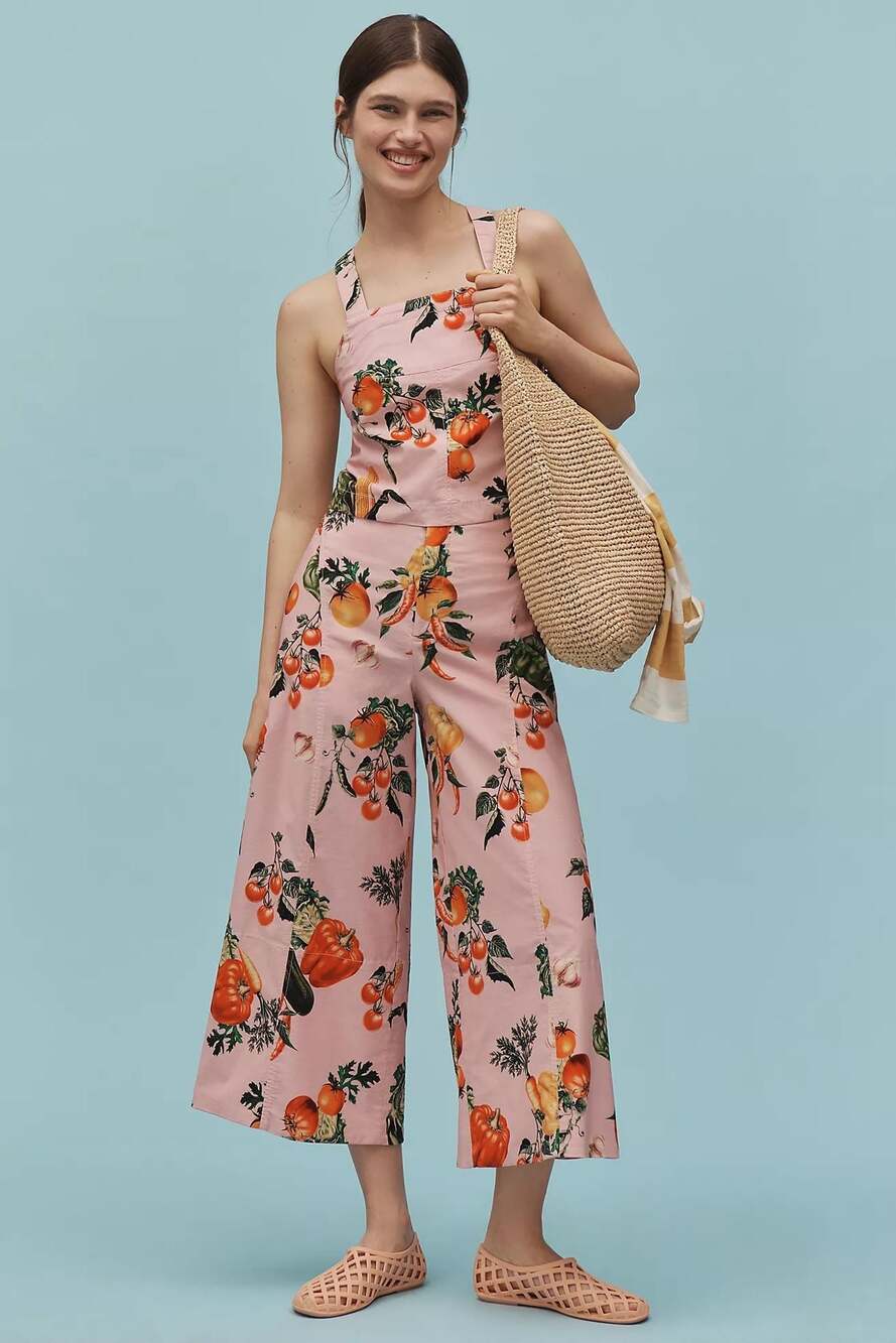 Maeve by Anthropologie Veggie Halter Blouse and High-Rise Crop Wide-Leg Pants Se